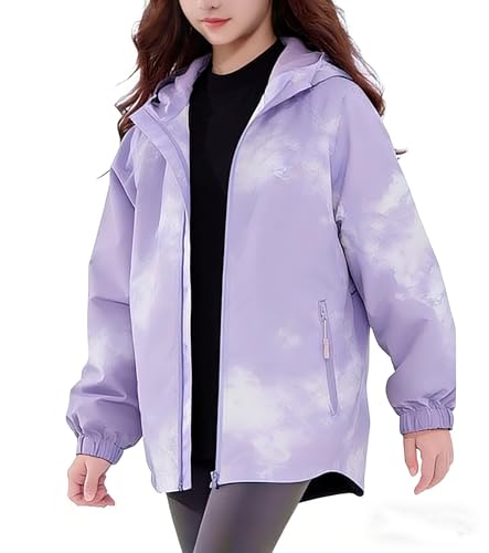 Image of Boys Girls Rain Jackets Waterproof Hooded Fleece Raincoats Lightweight Windbreakers for Kids