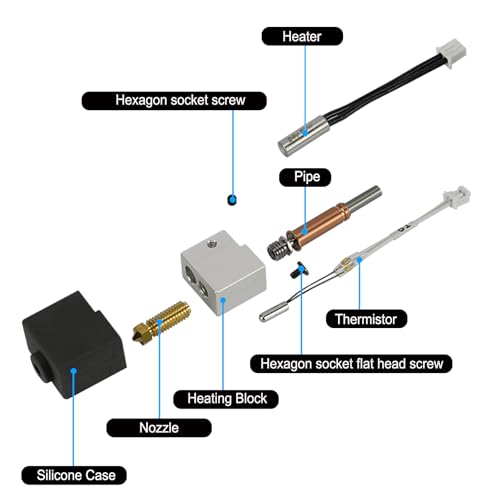 Image of Kobra 3 V2 /Kobra 3 Hotend, Extruder Print Head Kit Heater Block Heating Tube Thermistor with 2PC Extra 0.4mm Hardened Steel Nozzle for Anycubic Kobra 3 3D Printer