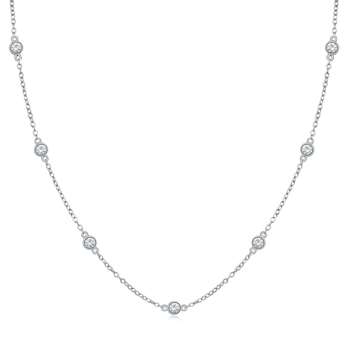 EAMTI925 Sterling Silver Station Necklace for Women CZ BTY Necklace Pendant by The Yard Station Bezel Jewelry for Women Extenders with Lobster Clasp Delicate Link Chain Anniversary Day 16 Inch