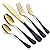 LKTDYMEG 20-Piece Black and Gold Silverware Set 18/0 Stainless Steel Silverware Set Black Handle Cutlery Set Service for 4 Dinner Knives Forks Spoons Set Flatware Set Finish Dishwasher Safe