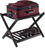 Nisorpa Kofferständer mit Ablagefächern,Gepäckträger klappbar, 68x40x58cm, Gepäckablage aus Bambus, Gepäckständer Platzsparend Kofferablage Kofferbock für Schlafzimmer,Hotel, Schwarz