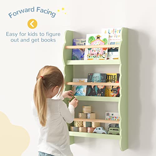 Curipeer Kids Bookshelf, 3-Tier Kids Wall Mounted Bookshelf Organizer For Kids, Kids Bookcase And Bookshelf, Open Book Shelf In Nursery, Bedroom, Baby's Room, Green #TOP2