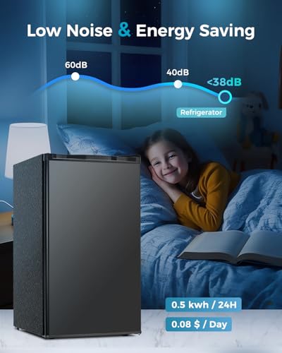 Image of Feelfunn Mini Fridge with Freezer - 3.2 Cu.Ft Single Door Mini Refrigerator with Adjustable Thermostat, Small Fridge for Bedroom, Apartment, Dorm - Black