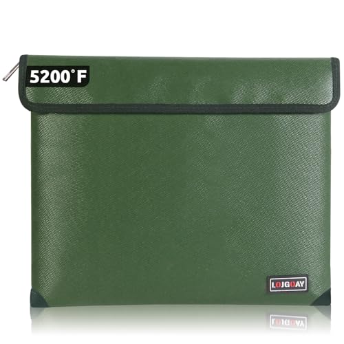 Waterproof Fireproof Document Bag - 5200°F with Heat Insulated, fireproof bags with Zipper, Fire Safe Envelope Bag for Cash/Important Documents/Valuables, fire proof money bag (Green, 13.9"x10.6")