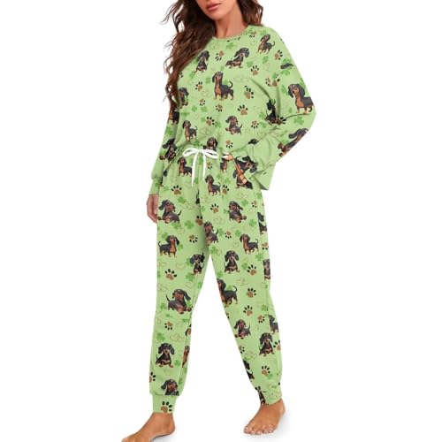 Image of Women's 2 Piece Printed Pajama Set Long Sleeve Sleepwear Set with Long Pants Casual Lounge Sets with Pocket