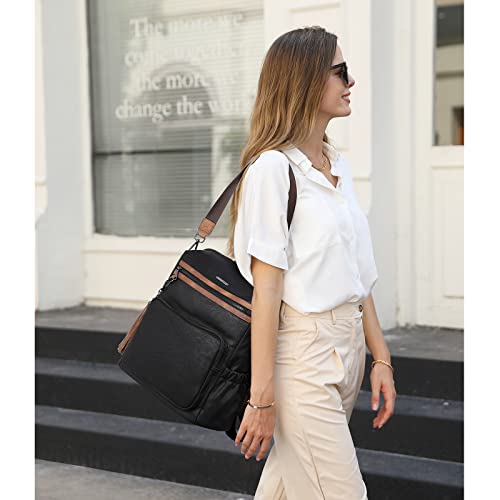 Image of CLUCI Backpack Purse for Women Fashion Leather Designer Travel Large Ladies Shoulder Bags with Tassel Oil Wax Black