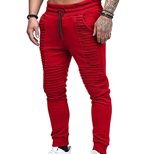 DRESCOKLJ Pantalones de chándal para hombre y hombre, holgados, pantalones de ocio, leg tácticos, pantalones de entrenamiento, pantalones elásticos, pantalones de cocina, rojo, M