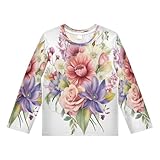 Boys Rash Guard Swim Shirt Long Sleeve UPF+ 50 Sun Shirts Quick Dry Shirt Purple Pink Rose for Toddler Kids