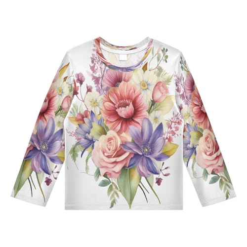 Boys Rash Guard Swim Shirt Long Sleeve UPF+ 50 Sun Shirts Quick Dry Shirt Purple Pink Rose for Toddler Kids