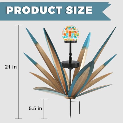 Image of TOMBABY Solar Outdoor Light Style Metal Agave Plants Outdoor Patio, Home Decor Hand-Painted Metal Agave Garden Patio Statues, Suitable for Desert Areas, Outdoor Lawn Decorations