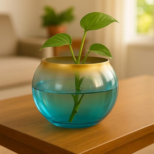 Image of ecofynd Glass Vase for Flowers Plants, Modern Decorative Vase for Home Decor Center Table, Bedroom, Living Room, Office Decoration, Wedding or Gifts, Luster Glass Vase, (GVASE011)
