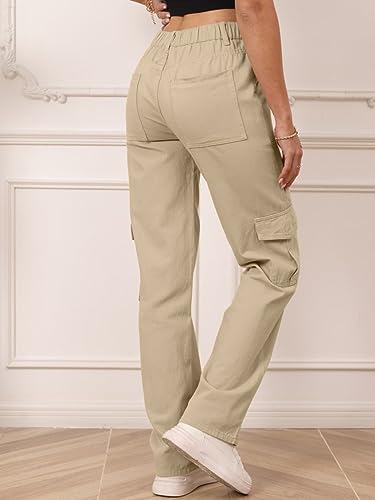 IFFEI Womens Cargo Pants High Waisted Wide Leg Trousers Baggy Multiple Pockets Hiking Pants3
