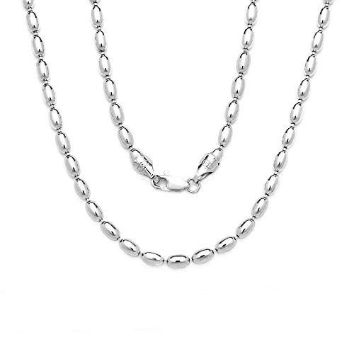 925 Sterling Silver Rice Bead Chain, Silver Oval Bead Chain Necklace, Silver Beaded Chain Necklace. (26.00, 3MM)