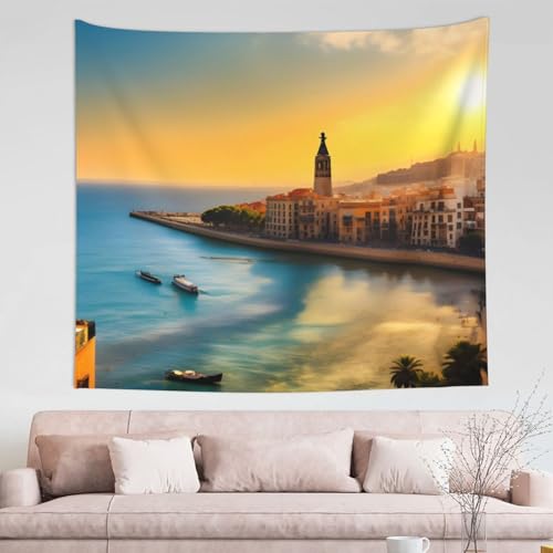 Tapisserie Barcelone TYUMH pour habiller un grand mur blanc de salon