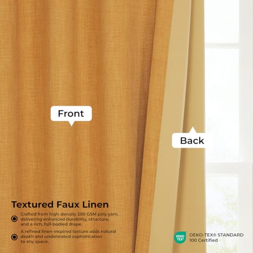 Image of HPD Half Price Drapes Grommet Linen Curtains 96 Inches Long Room Darkening Curtains for Bedroom & Living Room (1 Panel), 50W x 96L, Dandelion Gold