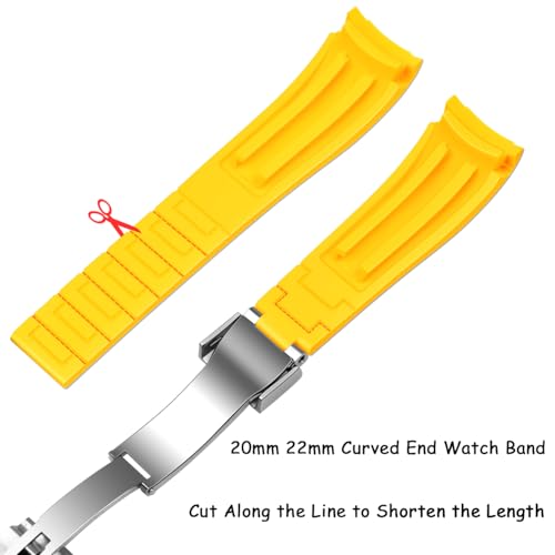 Image of Juntan 18mm 20mm 21mm 22mm Curved End Rubber Watch Band, Tapered Silicone Curved Replacement Watch Strap for Men Women with Metal Classic Diving Buckle