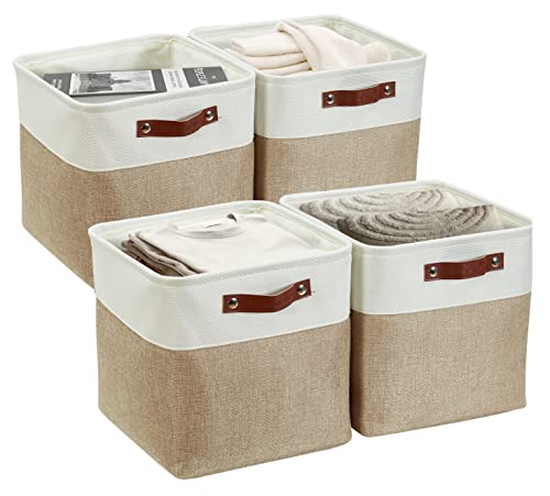 Image of DECOMOMO 13 Inch Cube Storage Bins, Fabric Storage Cube, Basket for Kallax Shelves (Beige & White, Cube 13" - 4 Pack)