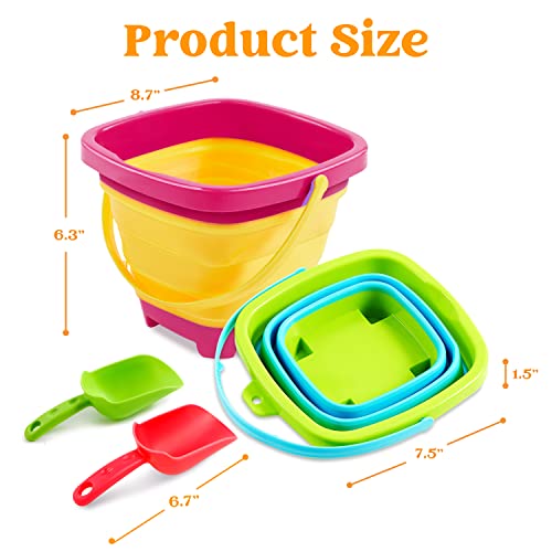image for Sloosh 3 PCS Foldable Buckets with 3 Shovels Sand Water Bucket Sandbox