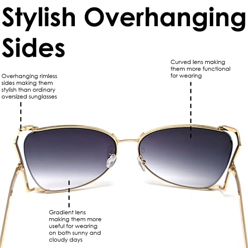 K&L's Luxury & Co. Butterfly Frame Gold Metal with Pearls K06112021 Gradient Oversized Semi Rimless Sunglasses for Women (Black)3