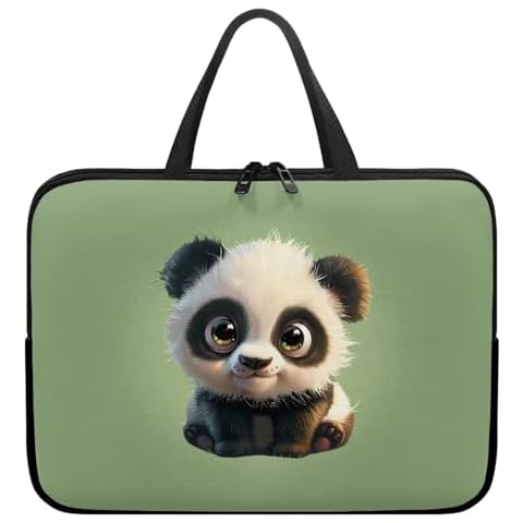 HUGS IDEA Cute Panda Laptop Bag for Teen Girls 15 Inch Protective Tablet Case with Handle Water Resistant Zipper Computer Bag Carrying Case Portable Notebook Cover Messenger Briefcase Cover