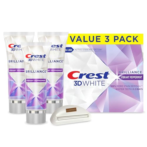 Luxpaks Toothpaste Squeezer Compatible with 3D White Brilliance Vibrant Peppermint Teeth Whitening Toothpaste 3-Pack of 4.6 oz