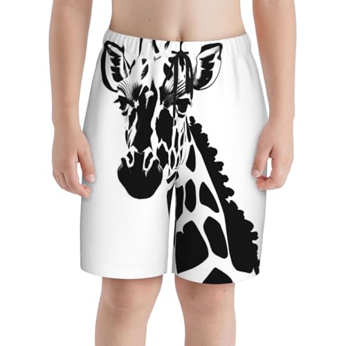 Black and White Giraffe Small Youth Beach Pants, Soft and Breathable, with Drawstring Waist, Suitable for Sports and Leisure.3
