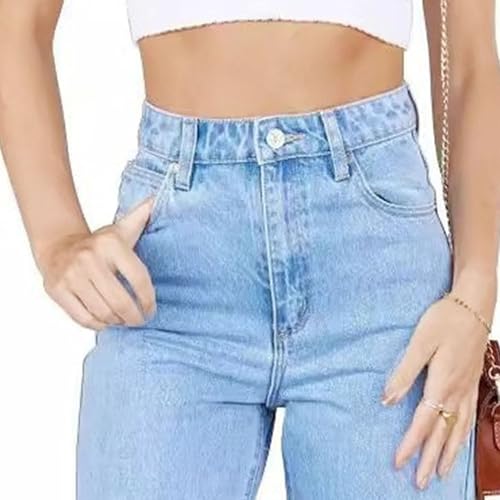 Women's High Waisted Elastic Jeans Trendy Straight Leg Baggy Jeans Welt Pockets Wide Leg Denim Pants2