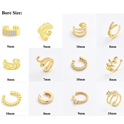 Gold Ear Cuff, Trendy Cute Ear Cuffs Non Piercing For Women, Fake Helix Cartilage Huggie Cross Cuff Earrings, 14K Gold Plated Hypoallergenic Adjustable Ear Cuff Earrings（12Pcs) (Kc010-3) #TOP2