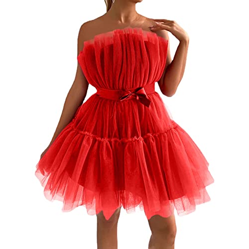 Qeaghou Birthday Dresses For Women Sexy Tube Off Shoulder Dress Mesh Puff Short Prom Dresses Strapless Pum Dresses #TOP3