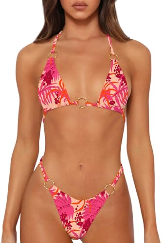 Image of MIKETAI Sexy Bikinis for Women 2 Piece Bikini Spaghetti Strap Swimsuits Solid Color Bathing Swimwear Triangle Bathing Suit