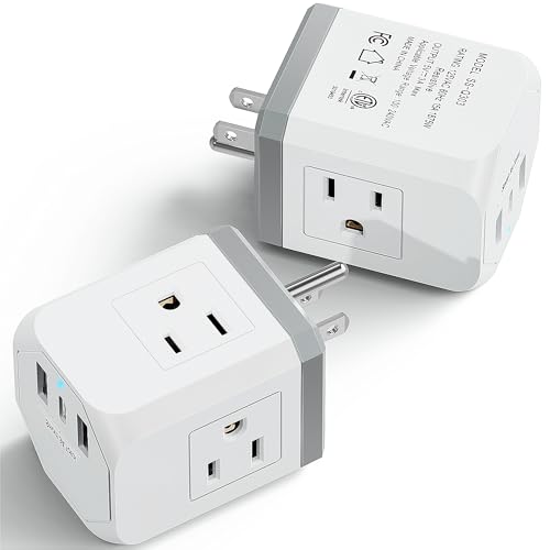 USB-C 6 in 1 Multi-plug Socket, Socket Splitter Extender Charging Station with 3 Power Outlets, 3 USB Ports, Space Saving Design Mini Wall Charger for Home, Office, Cruise Travel