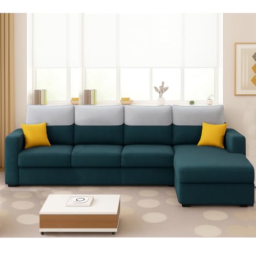 Image of Furny Tokiaa 6 Seater Fabric RHS L Shape Sofa Set (Tealish Green) | Soft Velvet Fabric | Modern Design | Comfortable Seating | Living Room Furniture