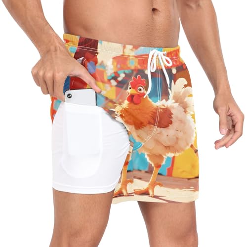 QUGRL Colorful Chicken Circus Tent Mens Athletic Shorts XL
