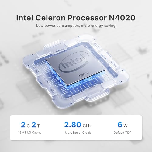 Image of BOSGAME Fanless Mini PC,Intel Celeron N4020 4GB DDR4 RAM 64GB eMMC,Micro Desktop Computer Support HDMI&VGA,2.4 /5G WiFi,BT5.0,Gigabit Ethernet for Business, Home