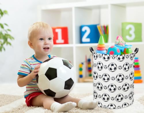 Image of Kids Laundry Basket Soccer Hamper for Nursery Hamper Cute Kids Storage Bin Organizer Room Decor for Home(Black soccer)
