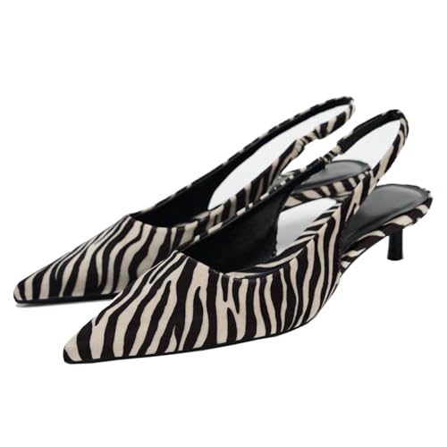 Fashion Leopard Print Slingback Pumps Shoes for Women Pointed Toe Kitten Heels