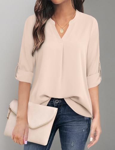 Image of Timeson Women's Short Sleeve V Neck Blouses Shirts Floral Double Layers Mesh Tunics Tops