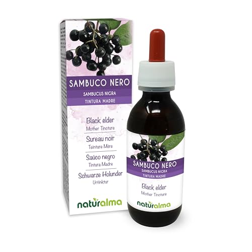 Sureau noir (Sambucus nigra) fleurs et fruits Teinture Mère sans alcool Naturalma | Extrait liquide gouttes 100 ml | Complément alimentaire | Végétalien ou végan