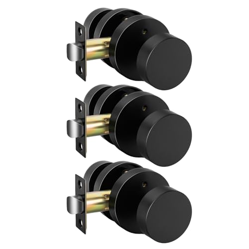 Image of Haidms Black Door Knobs Interior, Heavy Duty Zinc-Alloy Privacy Door Knob, Matte Black Interior Door Knobs for Bedroom & Bathroom, Round Ball Design with Emergency Unlock(2 Pack)