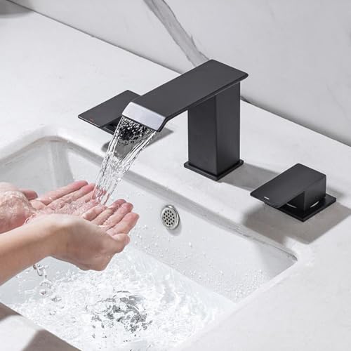 Robinet de lavabo 3 trous noir pour réguler l'eau chaude et froide sans éclaboussure
