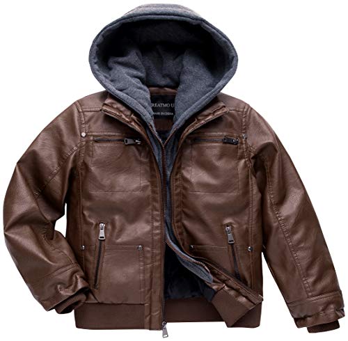 Image of Boy's Faux Leather Jacket Windproof Warm Winter Coat Kids Bomber Outerwear Waterproof PU Motorcycle Jacket