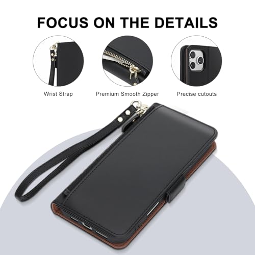 COBEAR for iPhone 16 Pro Case Wallet, Pu Leather Flip Phone Case with Wrist Strap, Zipper Pocket, Kickstand, Women Men Phone Wallet Case with Card Holder for iPhone 16 Pro,Black by COBEAR - Used condition - Image 4