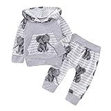 Neugeborenes Baby Jungen Mädchen Elefant Hoodie Shirt + Hosen mit Kapuze Trainingsanzug Outfit Set (0-3 Monate, Grey)