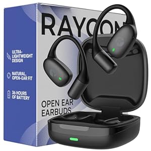 Raycon Essential Open Earbuds – Auriculares inalámbricos True Wireless de oído abierto con Bluetooth 6.0, ultraligeros, diseño de gancho cómodo, resistentes al agua IPX4, 36 horas de duración de la