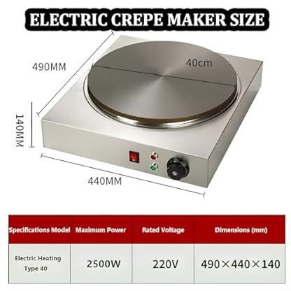 KJHYYPP 2500-W-Pfannkuchen- und Crêpe-Maker, elektrische Antihaft-Kochplatte mit Einstellbarer Temperaturregelung, Leistung und Bereitschaftsbeleuchtung – Bild 8