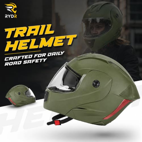Image of Rydr AC Dx Flip-Up Full Face Motorbike Helmet | | Durable Two-Wheeler Helmet for Men and Women | Comfortable Fit with Air Ventilation for Safe Bike & Scooter Riding