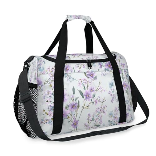 Flowers Purple Leaves Watercolor Travel Duffel Bag Weekender Overnight Bags for Women Men Foldable Waterproof Tote Bag with Trolley Sleeve2