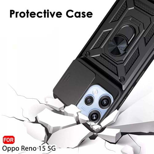 Image of TheGiftKart Tough Armor Bumper Back Cover Case for Oppo Reno 15 5G | Sliding Camera Cover, Kickstand & Ring Holder | 360 Degree Protection Back Cover Case for Oppo Reno15 5G (PC & TPU, Black)