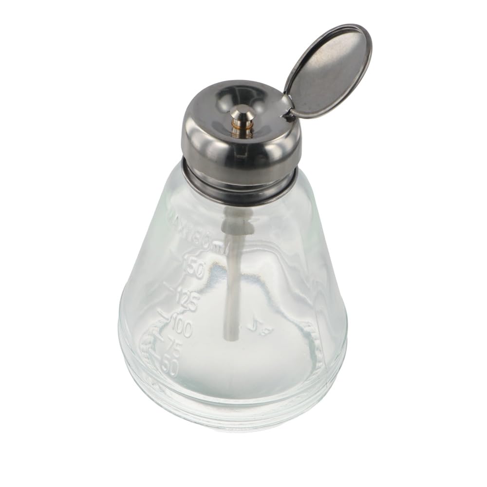 Leadigol 1PCS Nail Polish Remover Container,180ML Portable Liquid Press Pumping Dispenser Bottle Refillable Bottle Empty Glass Nail Polish Remover