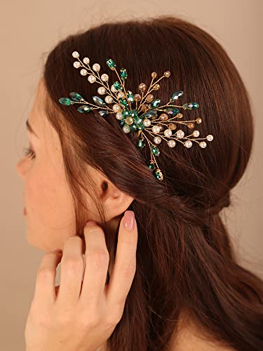 Peine Kercisbeauty verde y dorado para boda 13 cm miniatura 3